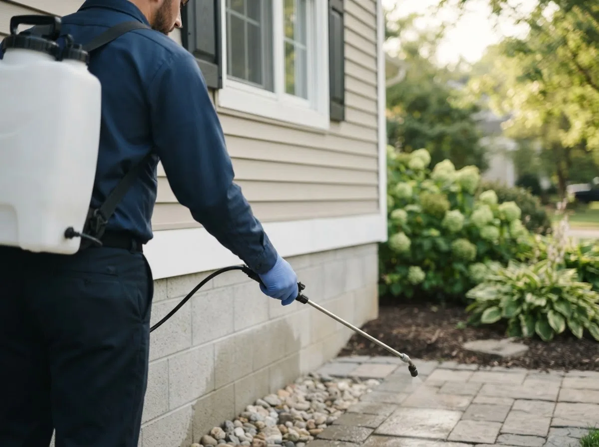 Pest control technician inspecting a home in Friedensburg, PA
